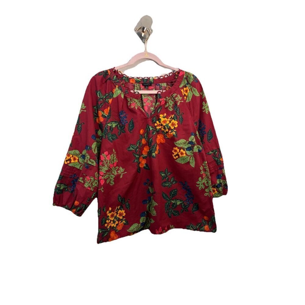 Talbots Pleated Sleeves Poplin Top Fruits And Leaves Womem XL